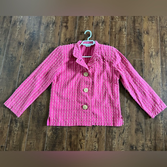 Vintage Orvis Women’s Size S Pink Short Blazer Jacket Barbie Button Shoulder Pad - Picture 6 of 12